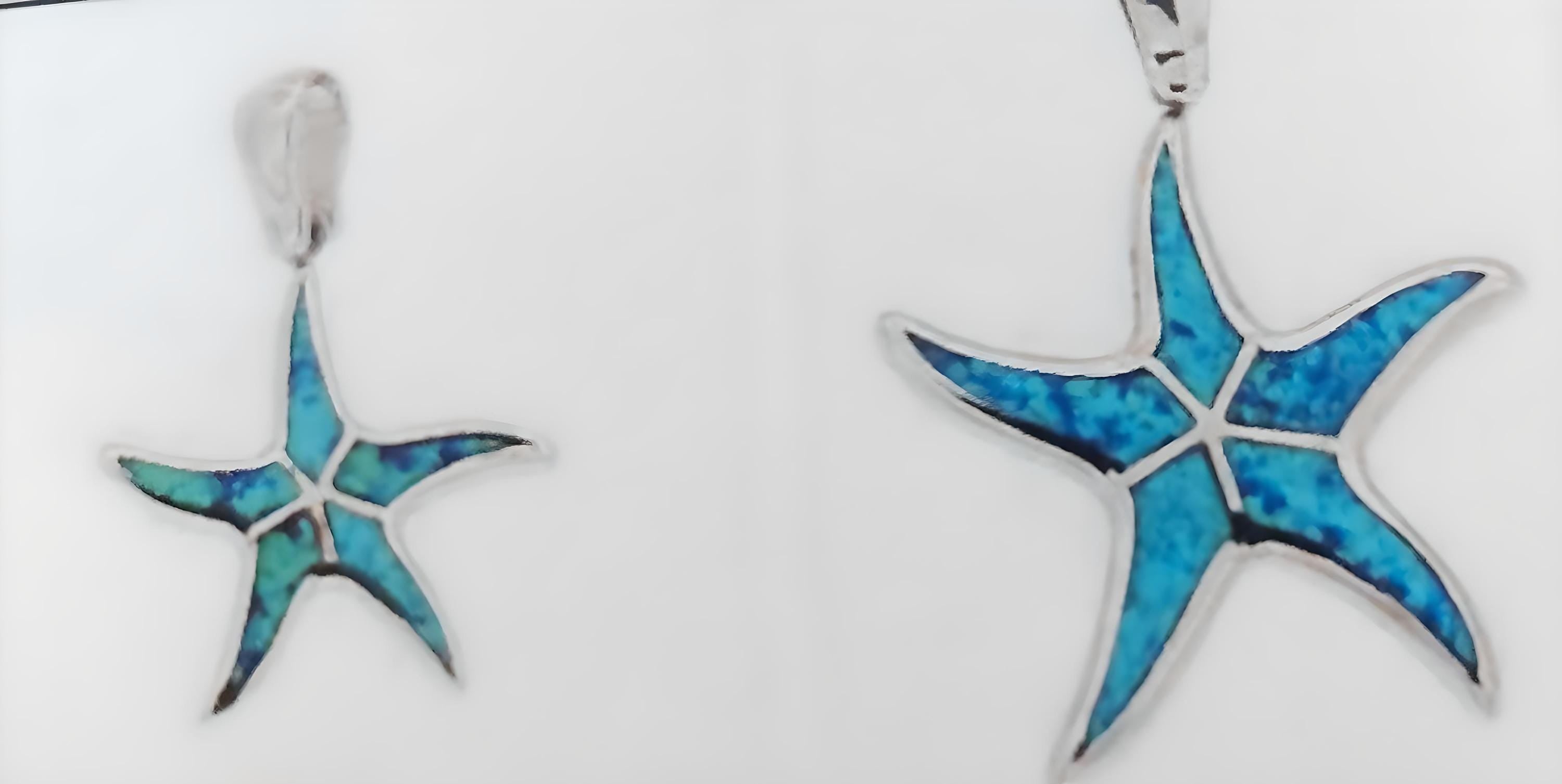 Sterling Silver 925 Blue Opal Starfish Pendant