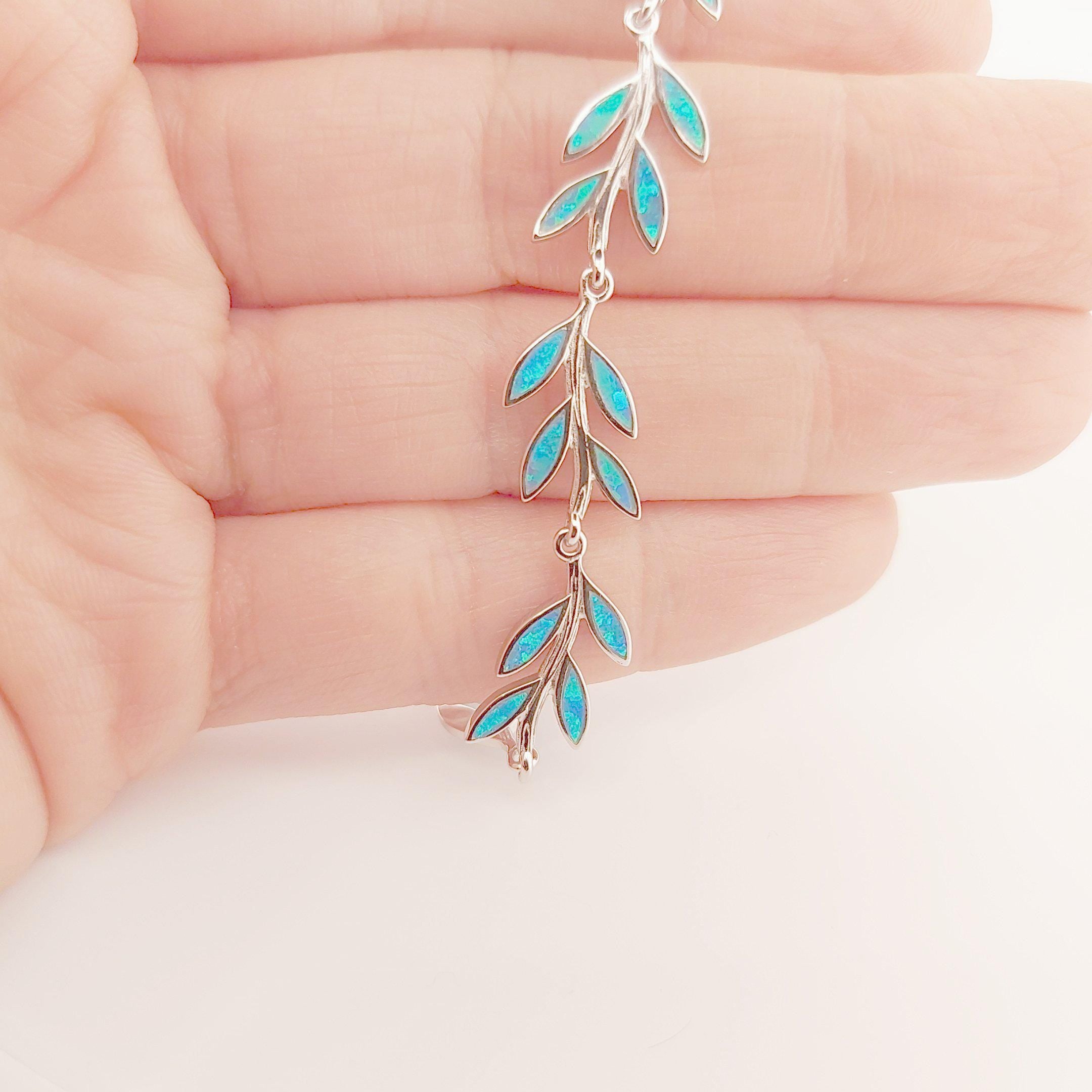 Blue Opal Olive Branch Bracelet: Sterling Silver Greek Jewelry