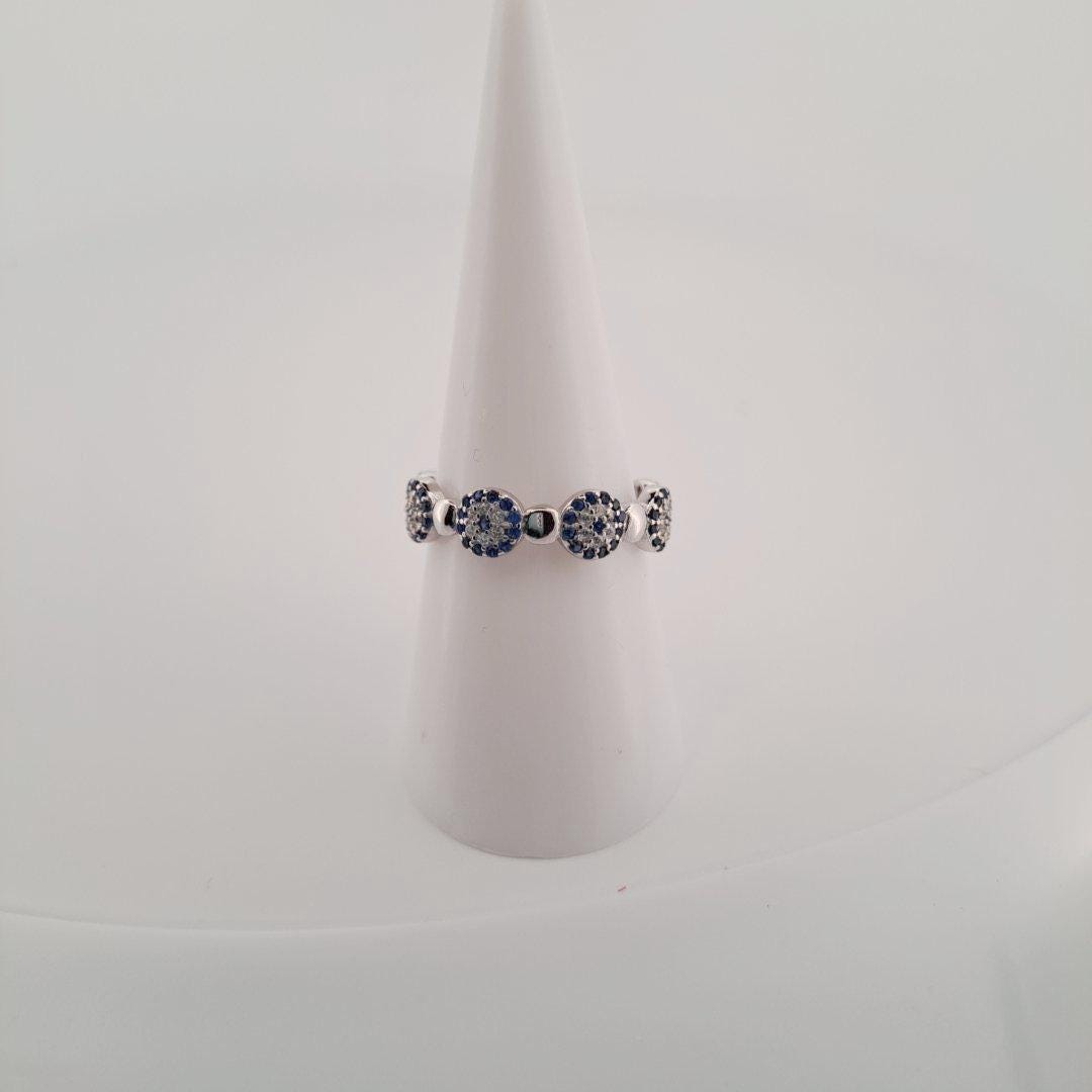 Evil Eye Eternity Ring – Silver 925 Full Band Blue Zircon CZ Design