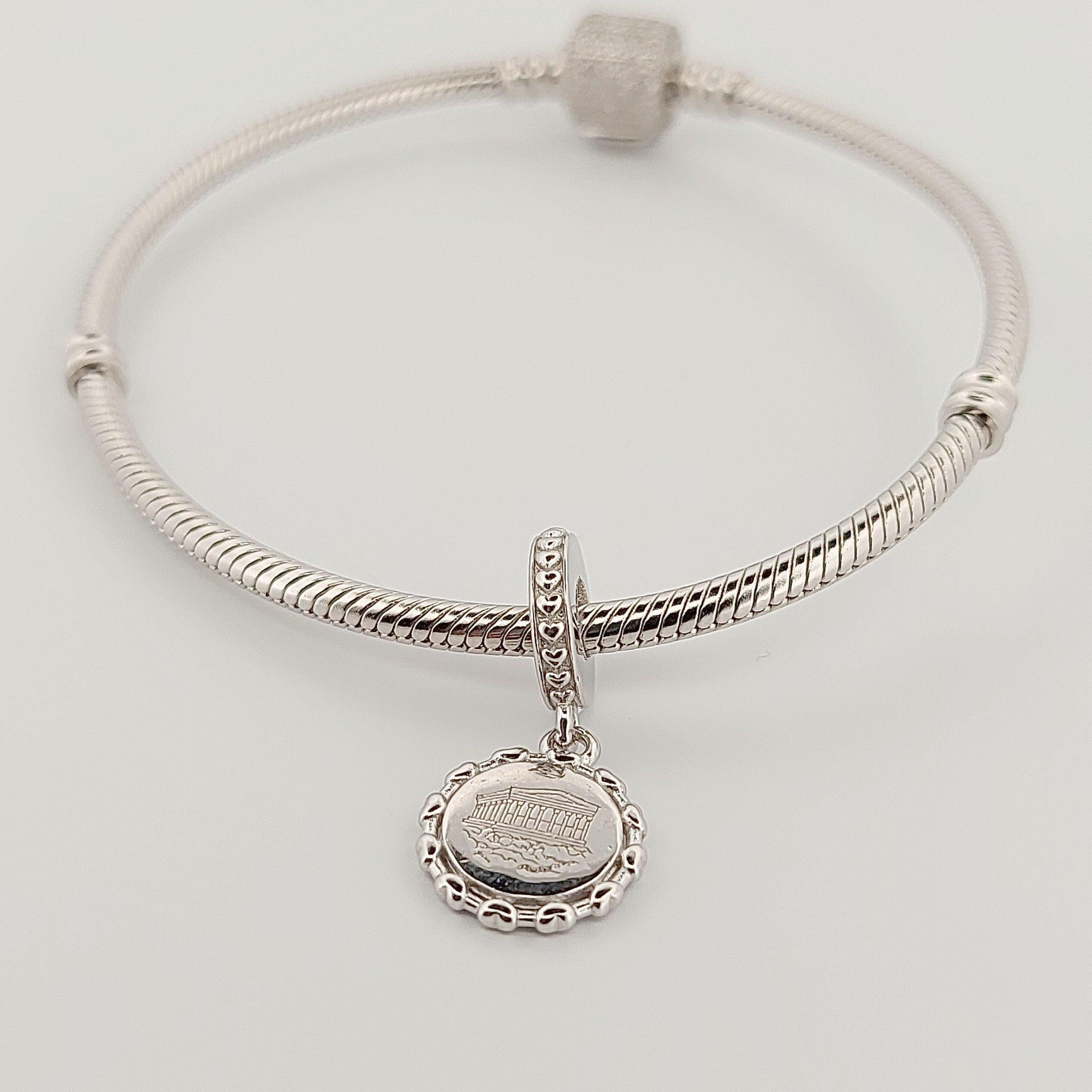 Greek Temple Parthenon Acropolis, Silver Charm for Bracelet, Fits Pandora Bracelets