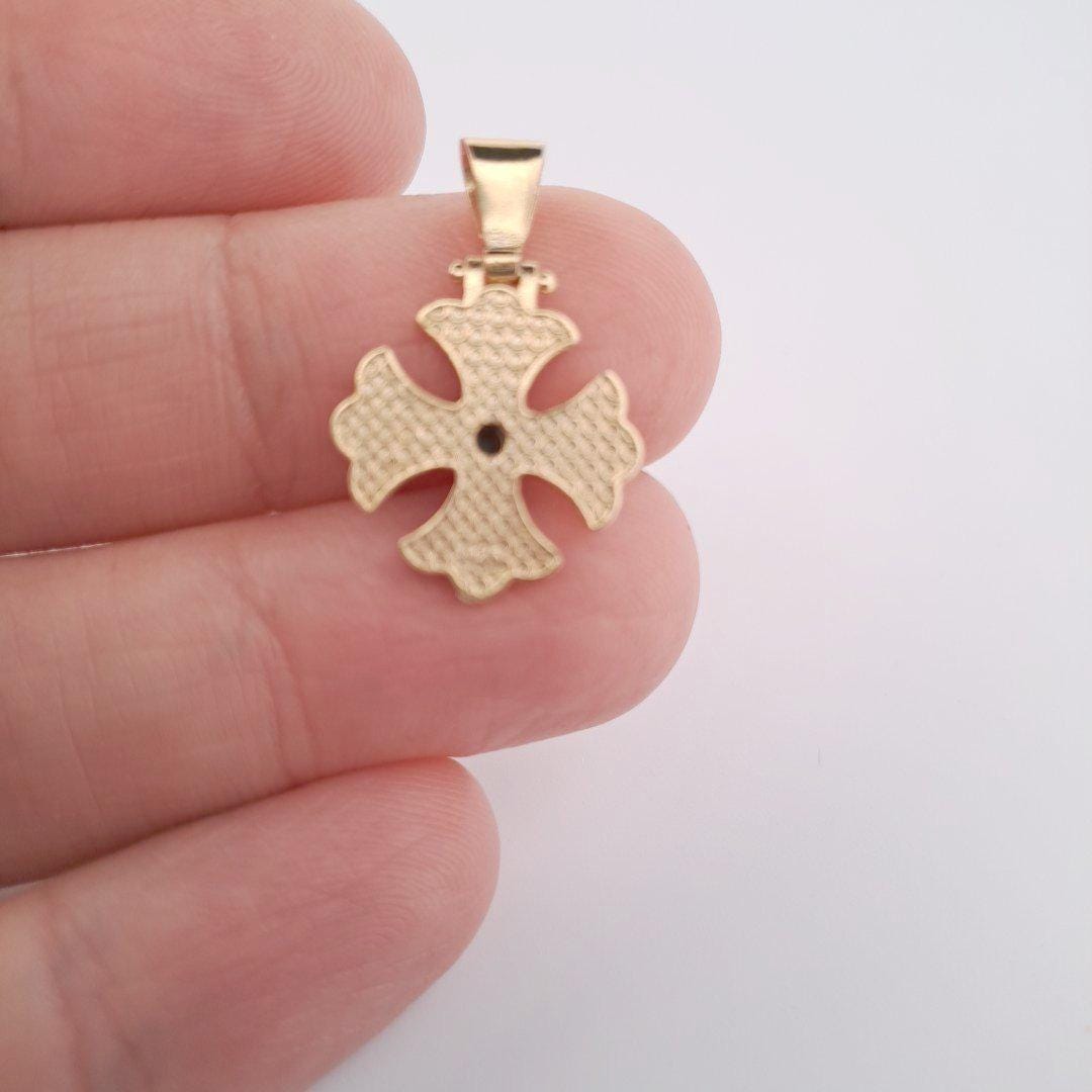 Gold Plated Cross Pendant – Byzantine Engraved Gemstone Religious Charm