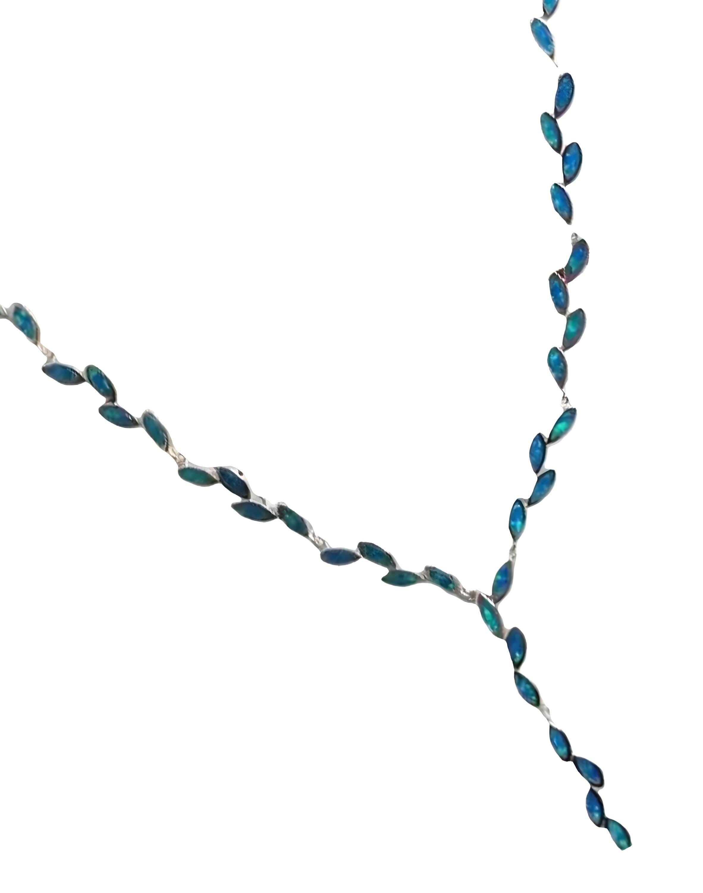 Blue Opal Olive Leaf Necklace: Sterling Silver Greek Jewelry