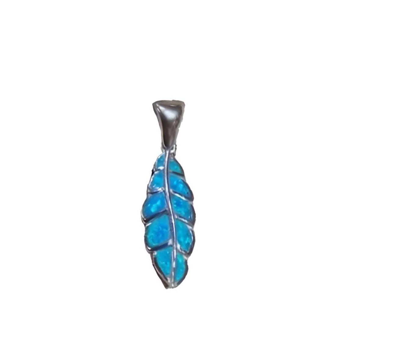 Blue Opal Leaf Pendant, Leaf charm Inspired by Greek Design