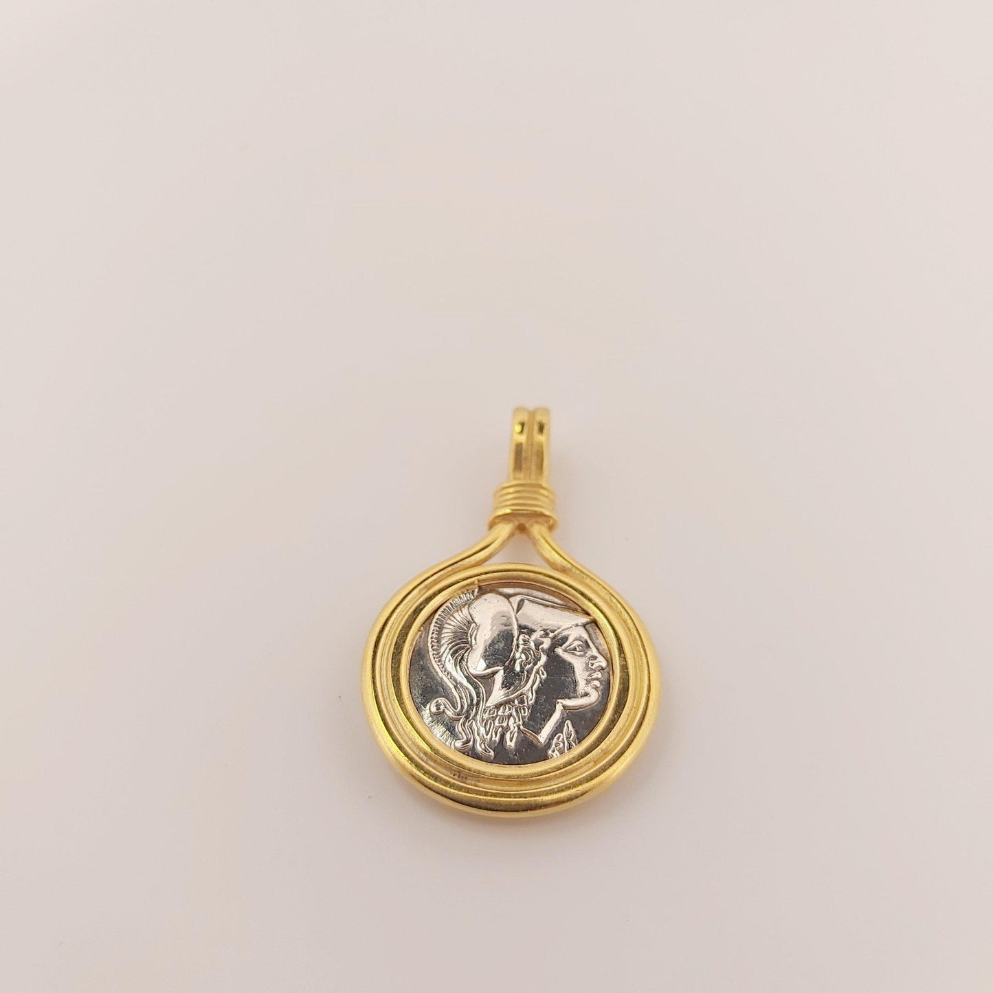 Athena Greek Goddess Bangle: Silver & Gold Coin Medallion Bracelet