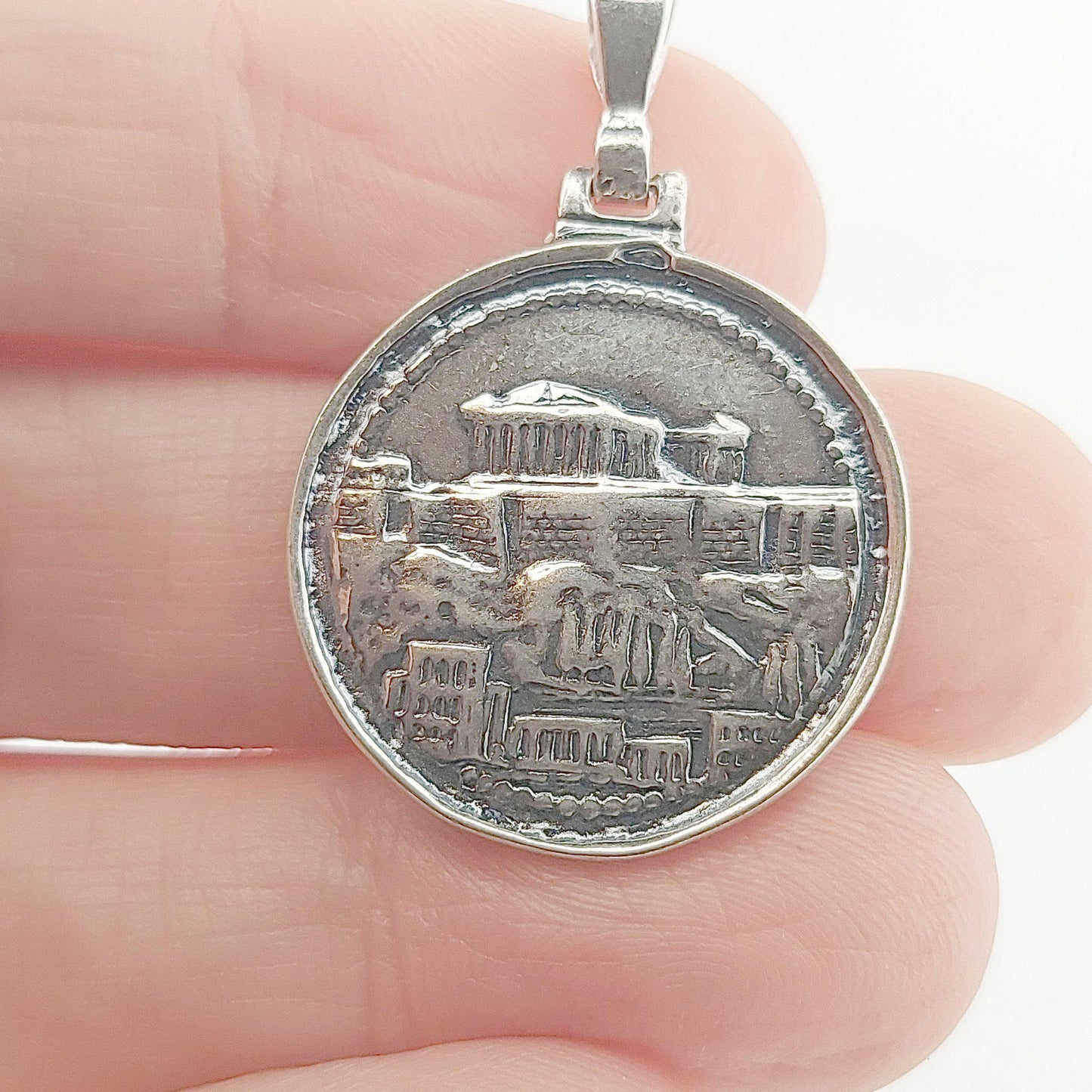 Double-Sided Silver Pendant: Acropolis Parthenon & Athenian Owl