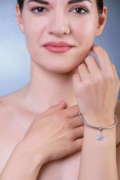Starfish Charm Bead with Sparkling Stones, Greek Design Bracelet, Sterling Silver