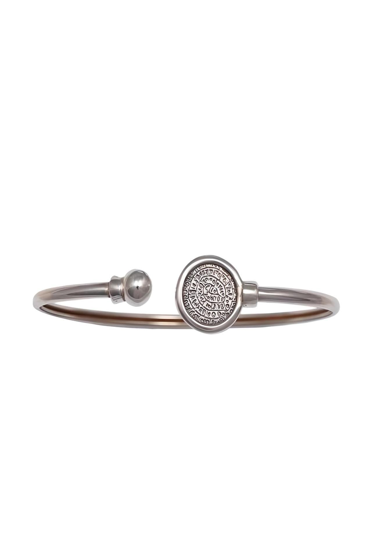 Sterling Silver Phaistos Disc Bracelet: Ancient Minoan Design