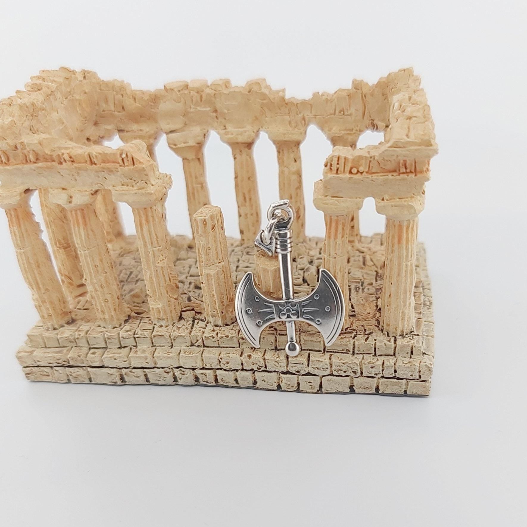 Silver Double Axe Minoan Style Pendant, Ancient Greek Design