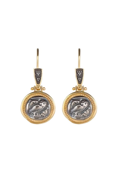 Athena's Owl Dangle Earrings: Silver & Gold-Plated Wisdom