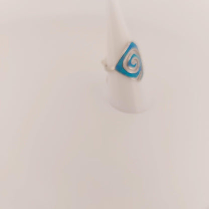 Blue Opal Rhombus Ring, Greek Key Meander Design, Sterling Silver