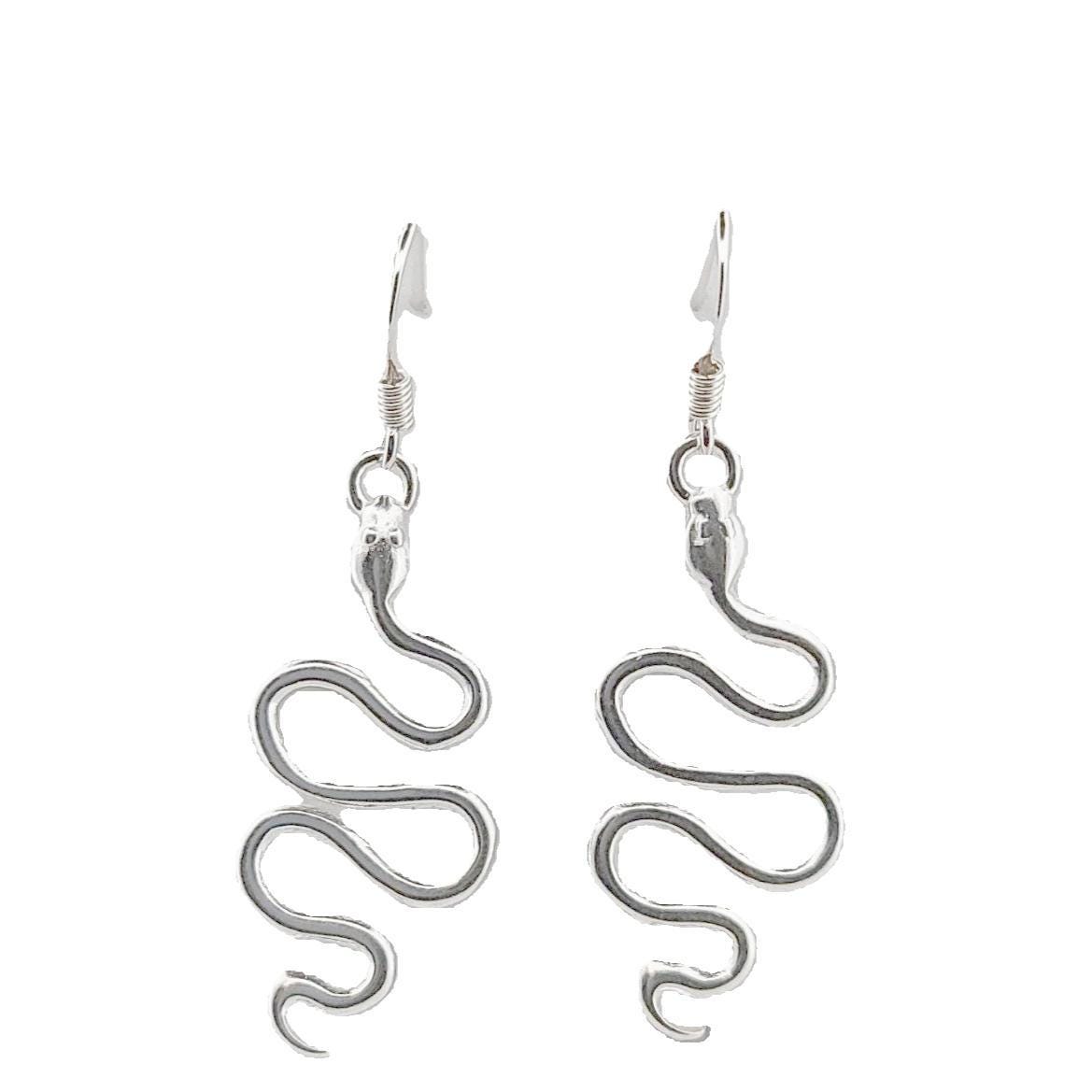 Sterling Silver Snake Dangle Earrings: Mythological Serpent Design