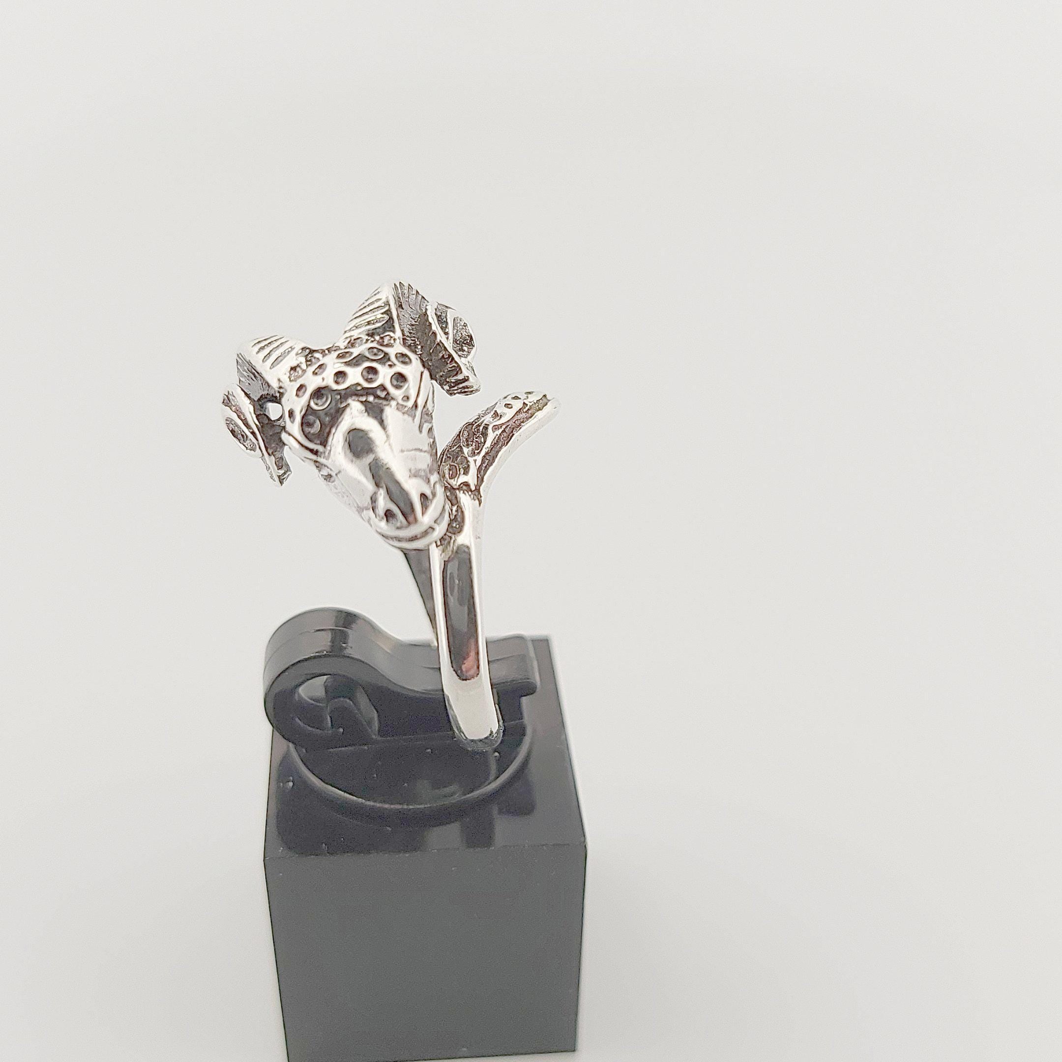 Silver Ram Head Ring: Adjustable Greek Mythology Statement Ring