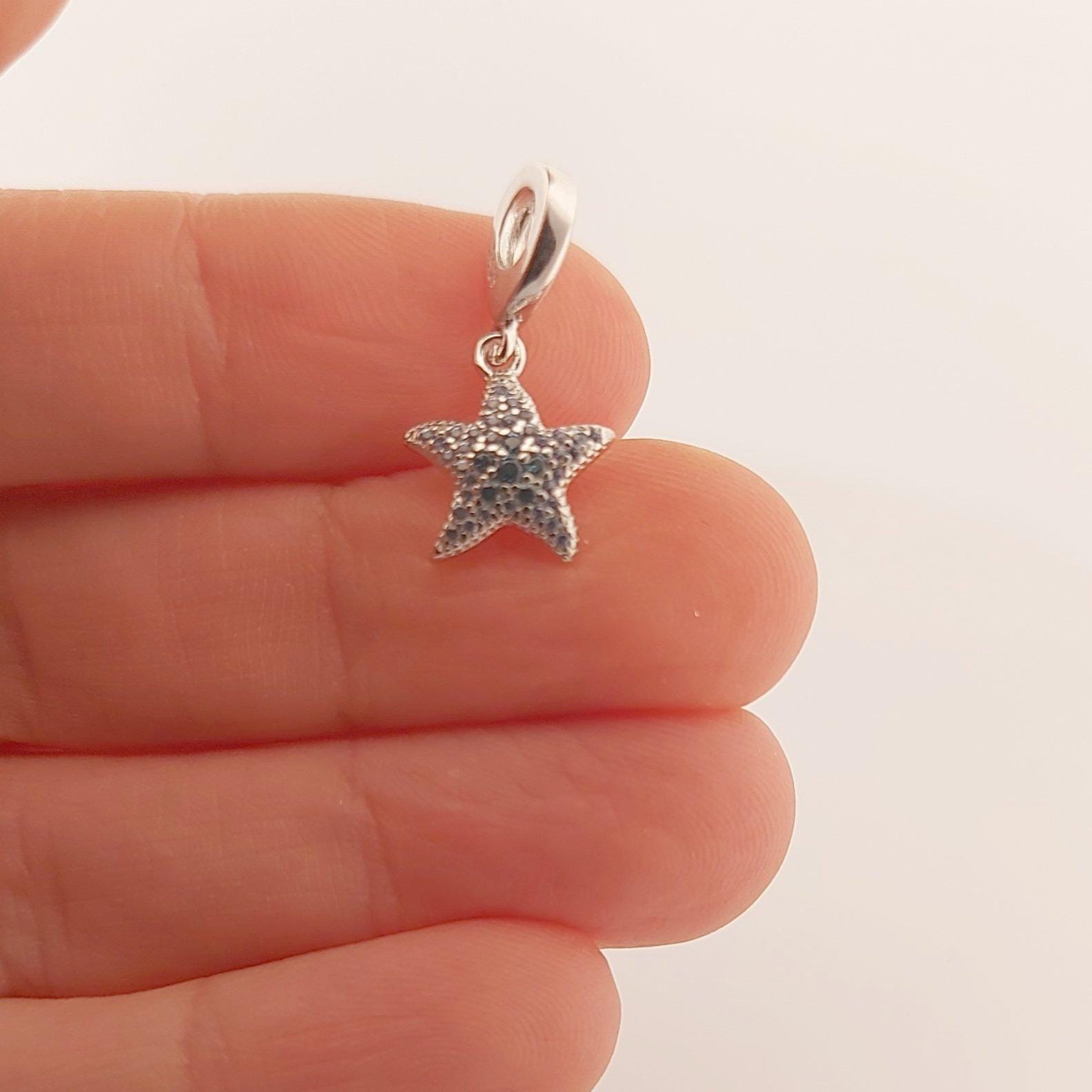 Starfish Charm Bead with Sparkling Stones, Greek Design Bracelet, Sterling Silver