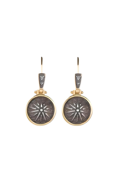 Macedonian Star Dangle Earrings, Silver Gold Plated, Vergina Sun Design, Ancient Greek Style