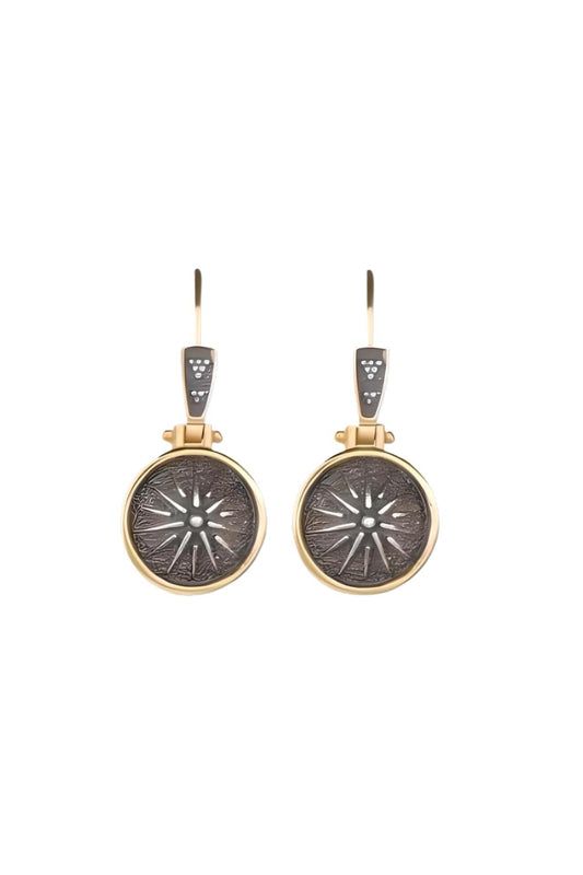 Macedonian Star Dangle Earrings, Silver Gold Plated, Vergina Sun Design, Ancient Greek Style