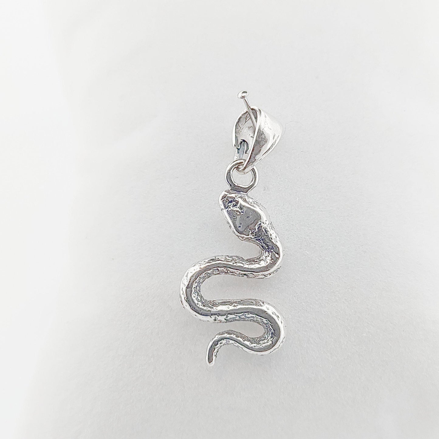 Sterling Silver Snake Pendant: Greek Serpentine Design, 2 inch Charm