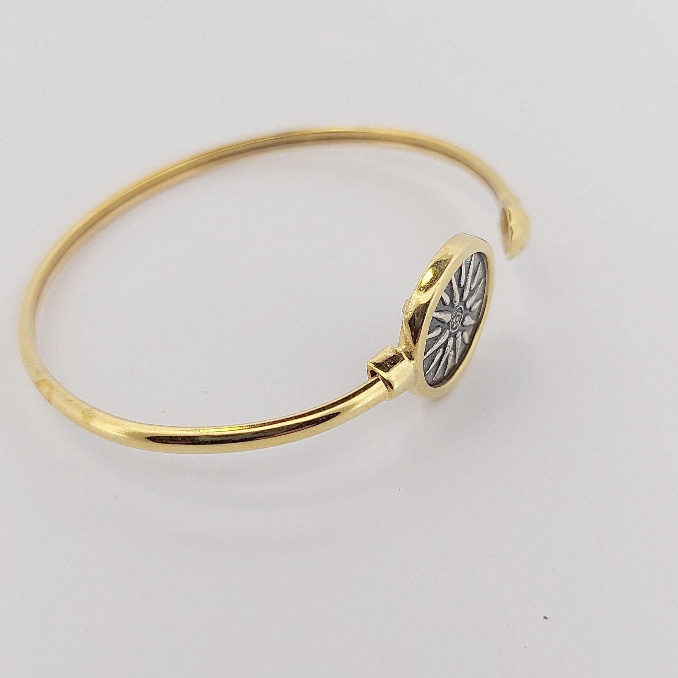 Gold Plated Vergina Star Bangle: Macedonian Sun Bracelet
