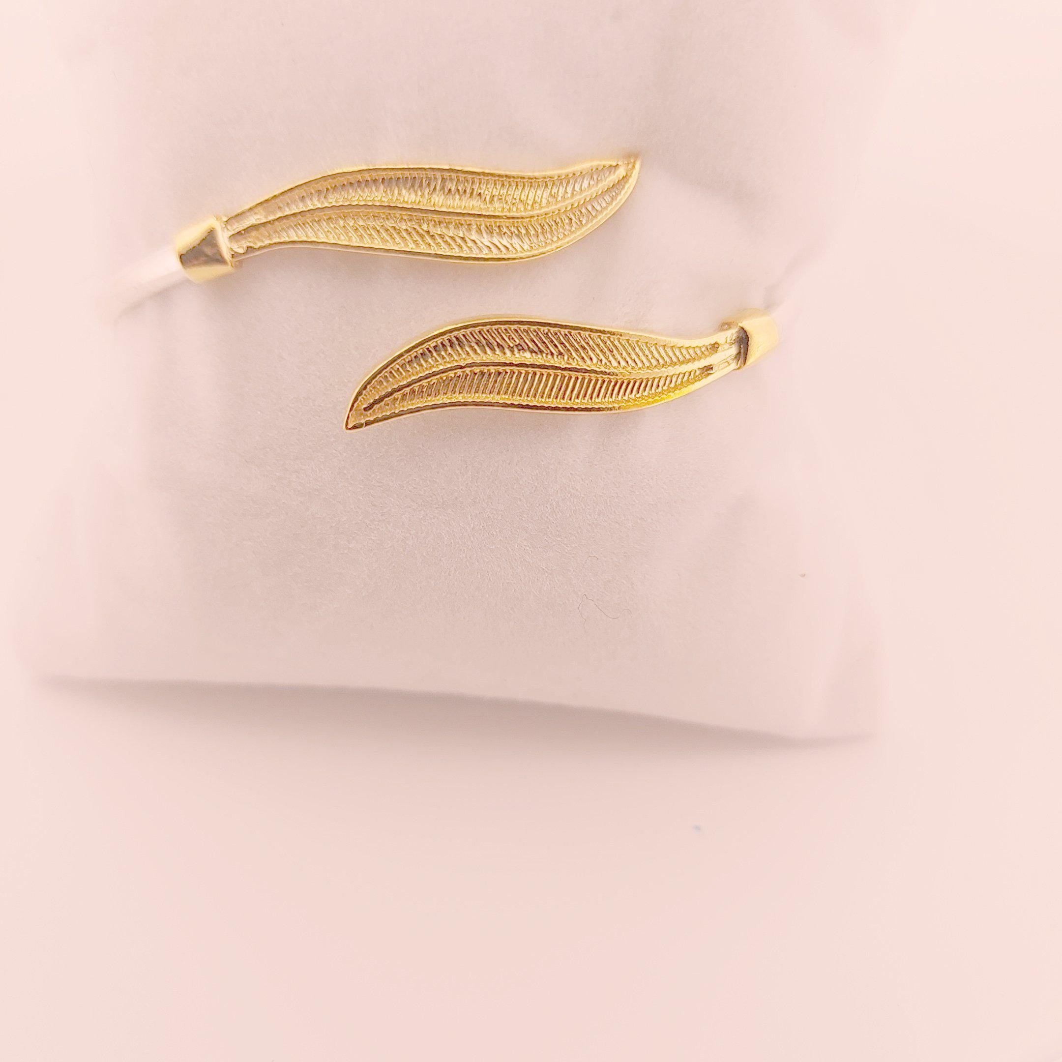 Gold Plated Olive Leaf Bangle Bracelet: Greek Inspired Design
