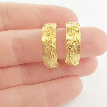 Gold Plated Olive Branch Hoop Earrings: Greek Motif Design