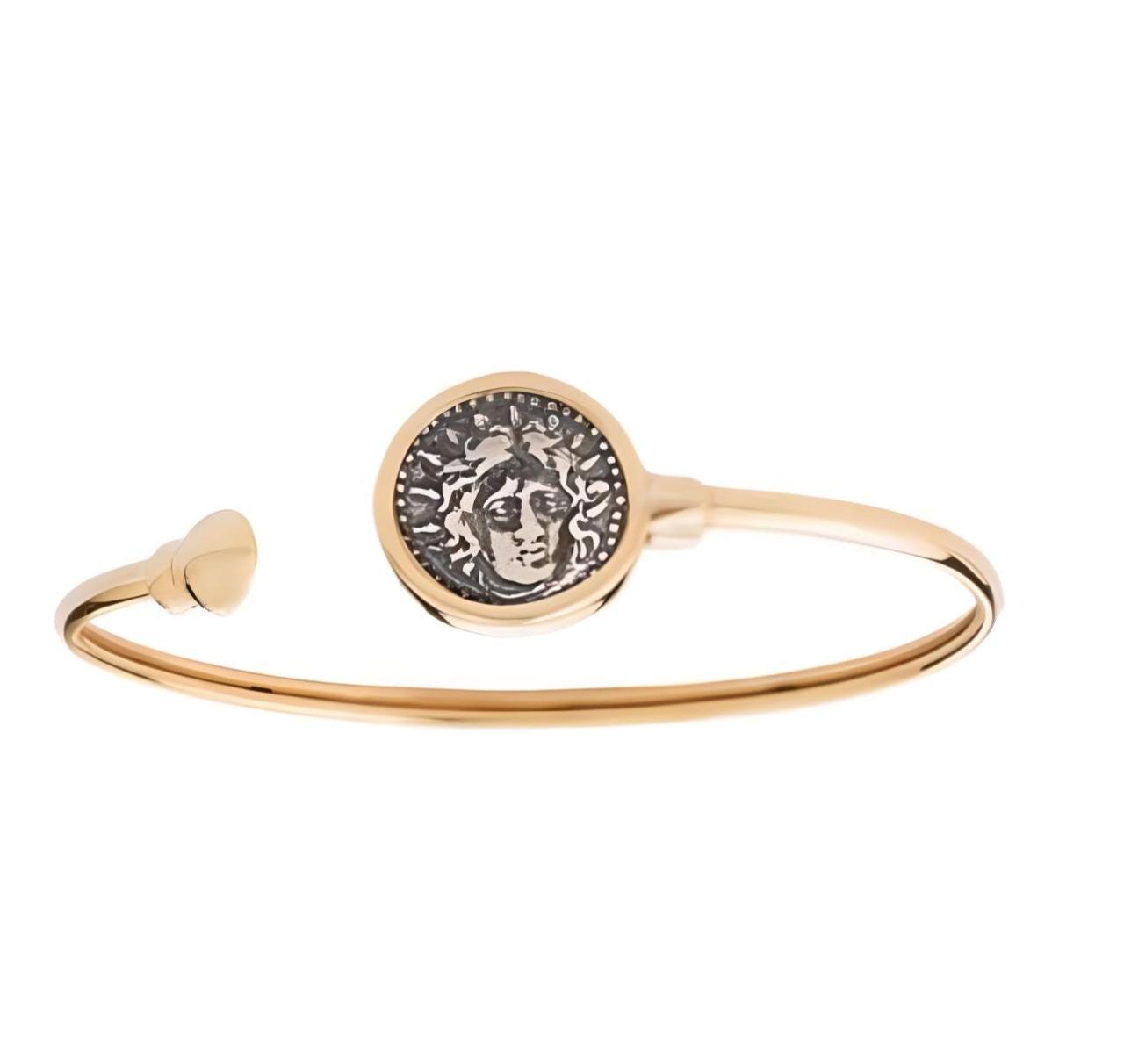 Medusa Bracelet, Silver Gold Plated, Greek Mythology Bangle, Statement Cuff, Mythical Bangle Jewelry