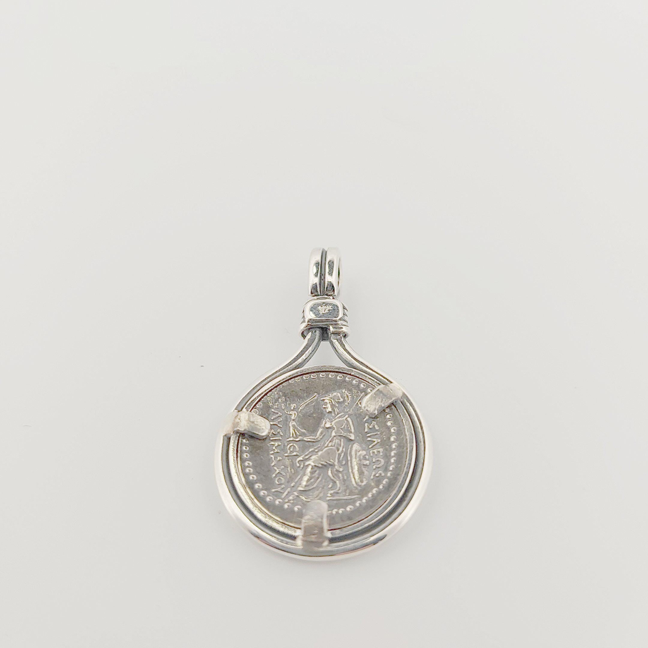 Alexander the Great Ancient Greek Silver Coin Pendant, Sterling Silver Frame Design
