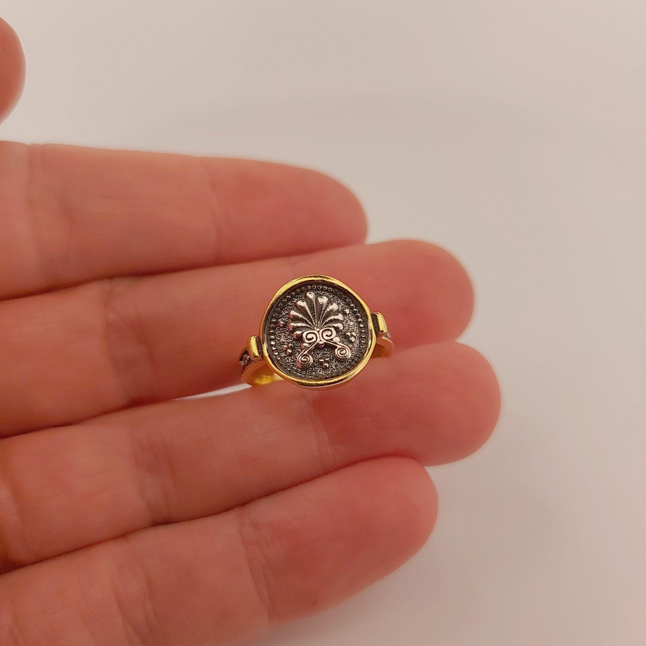Silver Gold Plated Ring, Greek Architecture Design, Statement Ring