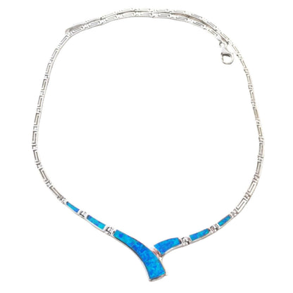 Sterling Silver 925 Blue Opal Collar Necklace, Greek-Inspired Design