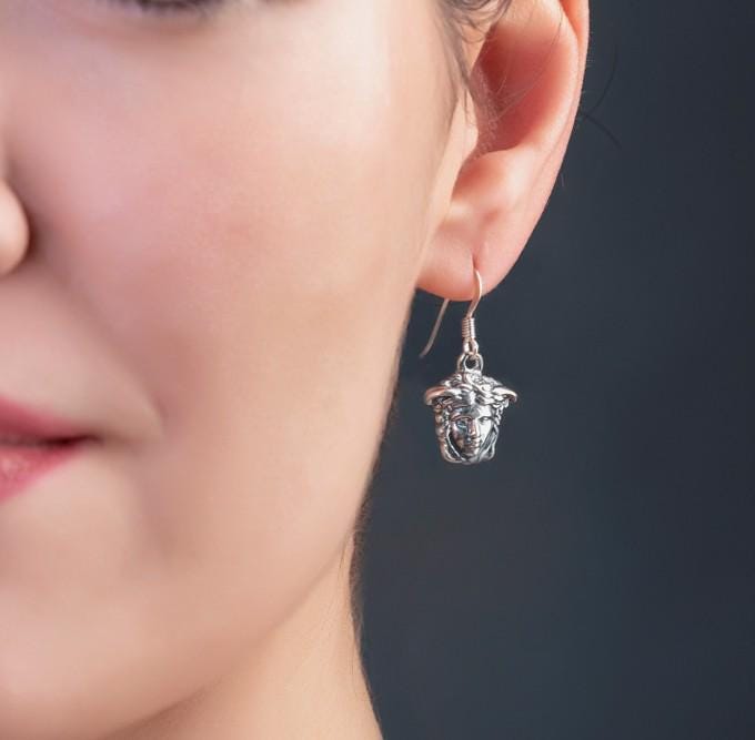 Sterling Silver Medusa Dangle Earrings: Greek Mythology Jewelry