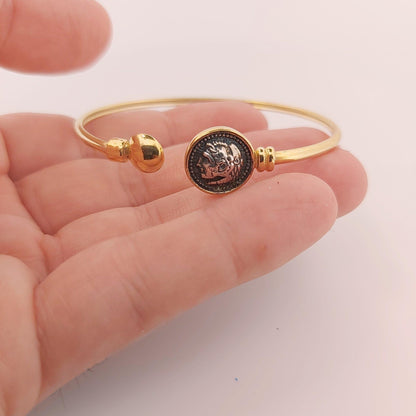 Alexander the Great Bracelet, Silver and Gold Plated, Greek Coin Bangle