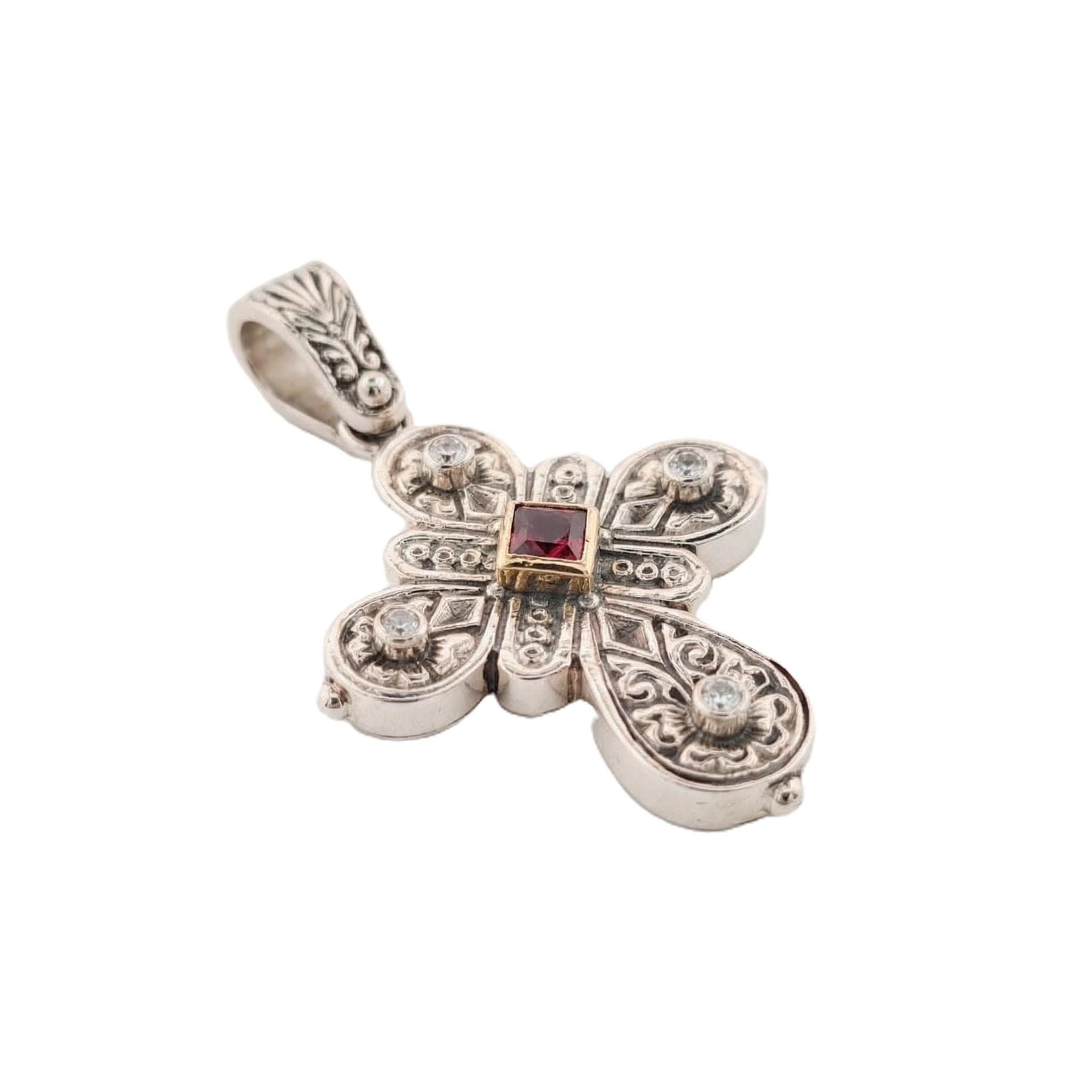 Silver Cross Pendant Byzantine Cross Jewelry – Ruby Center Pendant, Ornate Relief Design