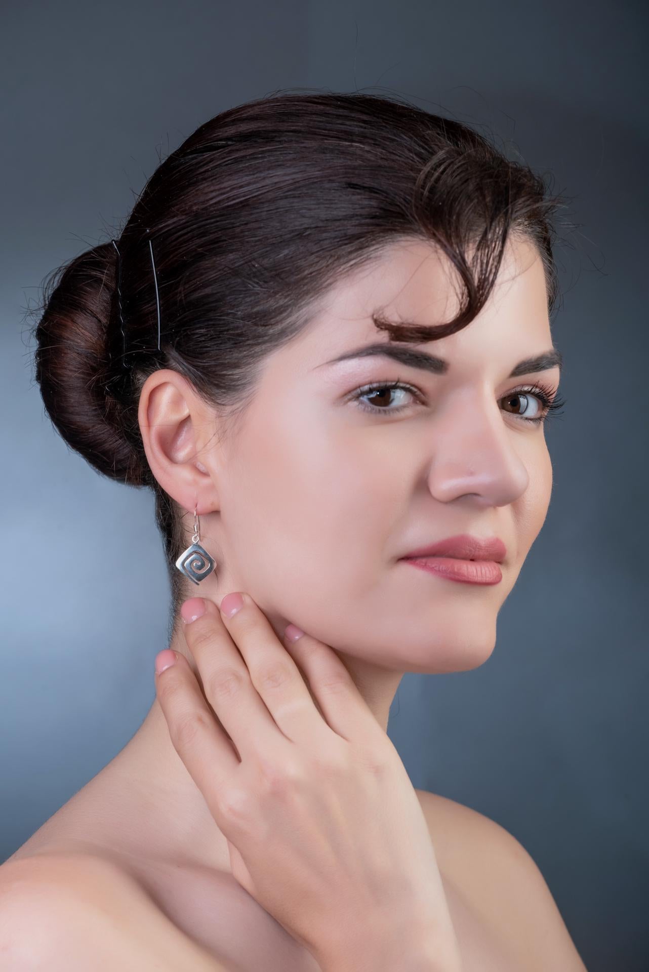 Sterling Silver Greek Key Earrings: Handcrafted Spiral Dangle