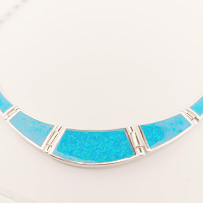 Sterling Silver Blue Opal Collar Necklace, Greek-Inspired Design