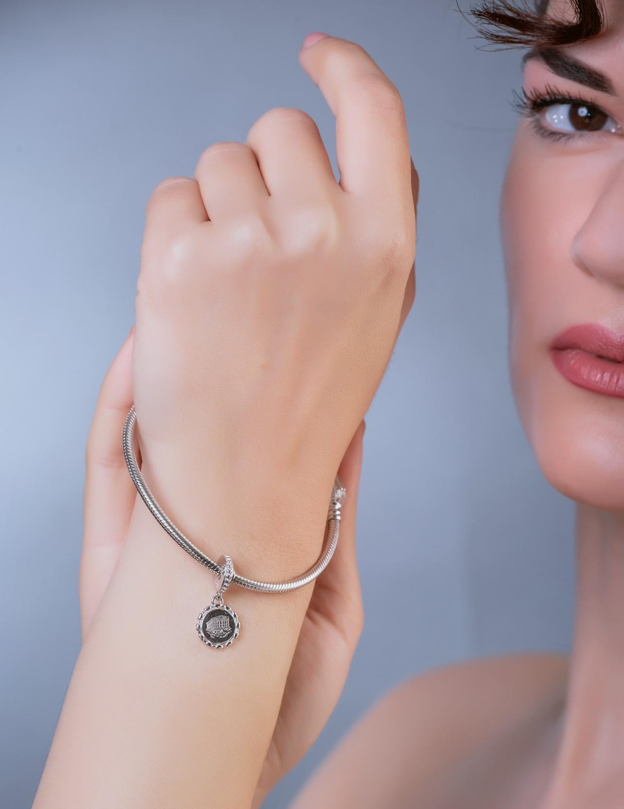 Greek Temple Parthenon Acropolis, Silver Charm for Bracelet, Fits Pandora Bracelets