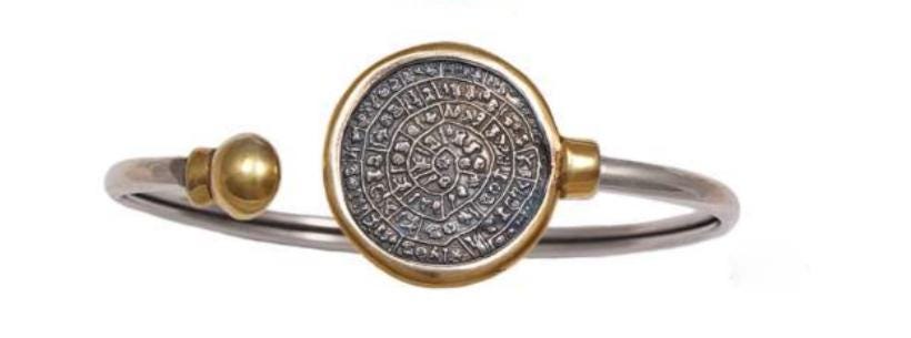 Gold-Plated Phaistos Disc Bracelet: Sterling Silver Ancient Minoan Jewelry