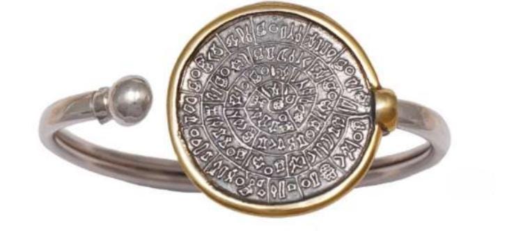 Gold-Plated Phaistos Disc Bracelet: Sterling Silver Ancient Minoan Jewelry