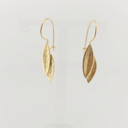 Olive Leaf Dangle Earrings, Gold Plated, Greek Inspired Design