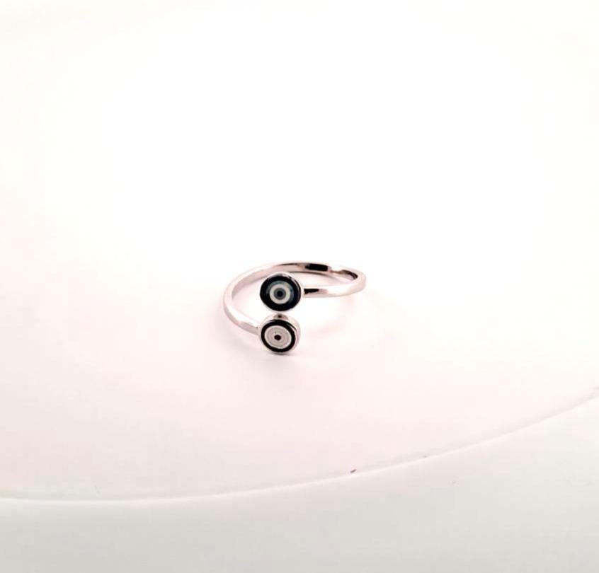 Evil Eye Ring Sterling Silver Double Eye Jewelry – Minimalist Open Band Protection