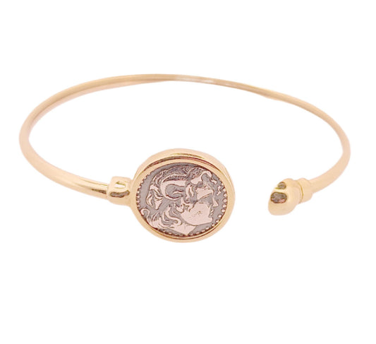 Alexander the Great Bracelet, Silver and Gold Plated, Greek Coin Bangle