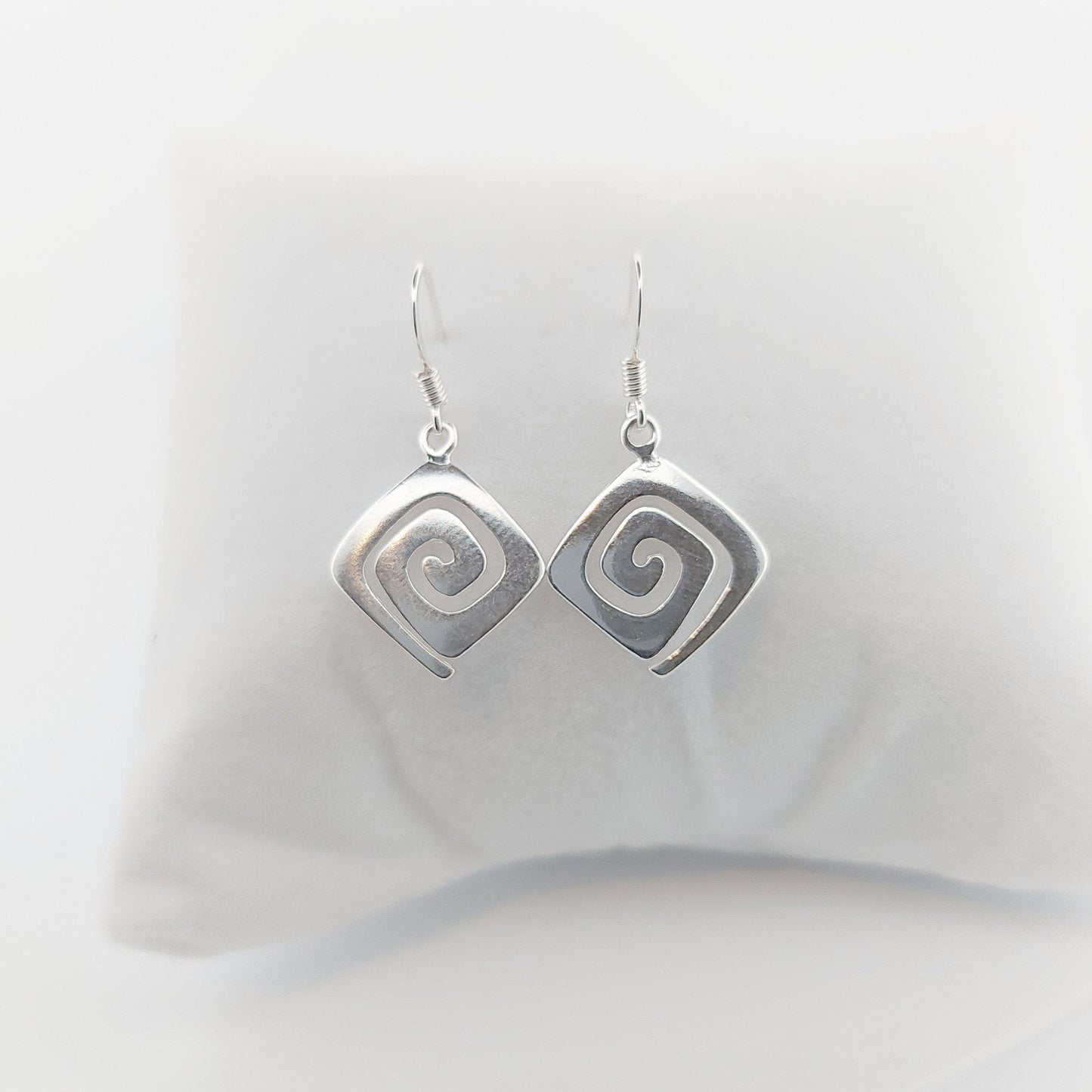 Sterling Silver Greek Key Earrings: Handcrafted Spiral Dangle