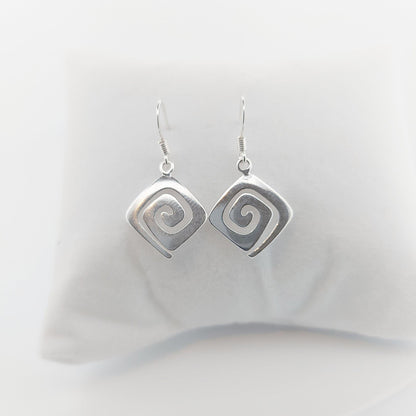 Sterling Silver Greek Key Earrings: Handcrafted Spiral Dangle