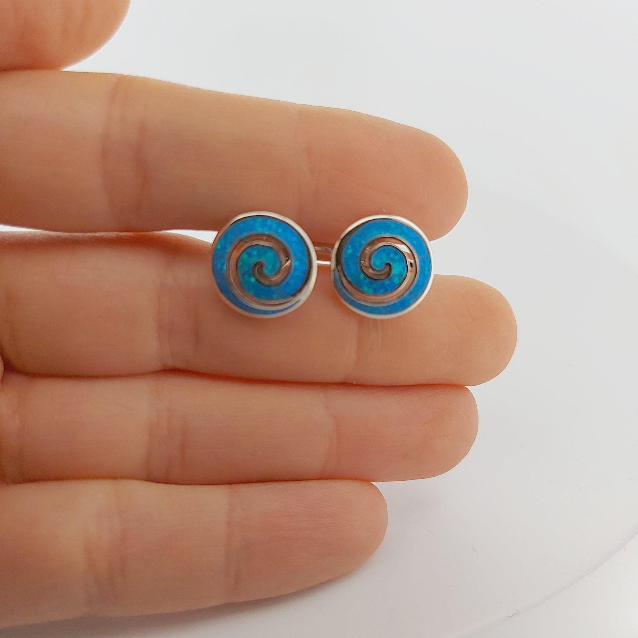 Blue Opal Greek Key Cufflinks, Sterling Silver, Meander Round Design, 925 Silver