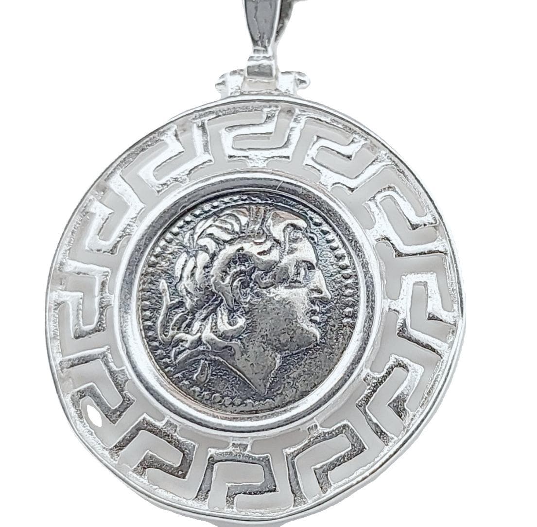 Alexander the Great silver necklace, Alexander coin pendant