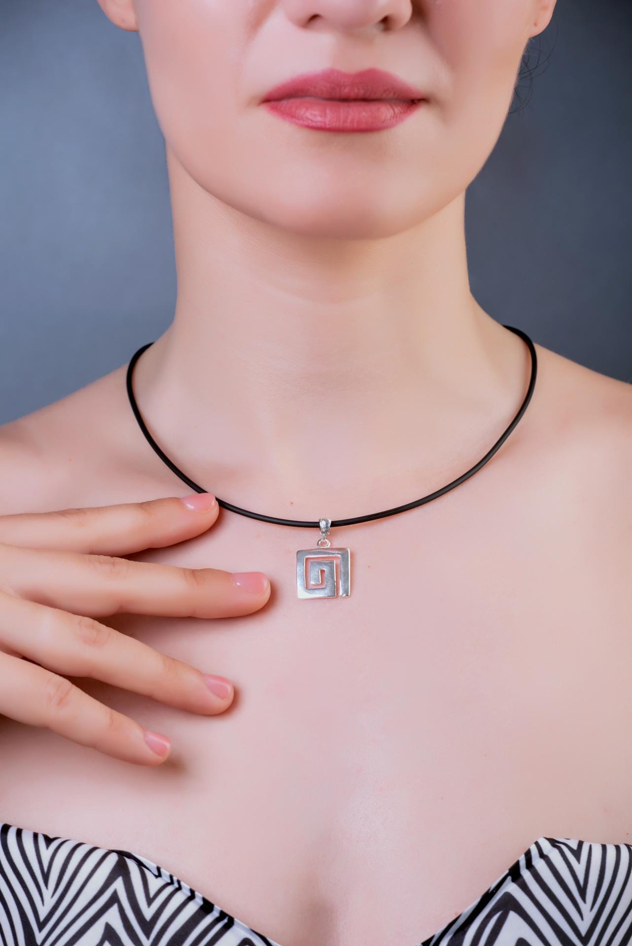 Sterling Silver Greek Key Pendant Necklace: Ancient Meander Motif