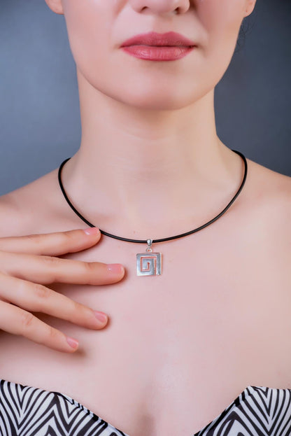Sterling Silver Greek Key Pendant Necklace: Ancient Meander Motif