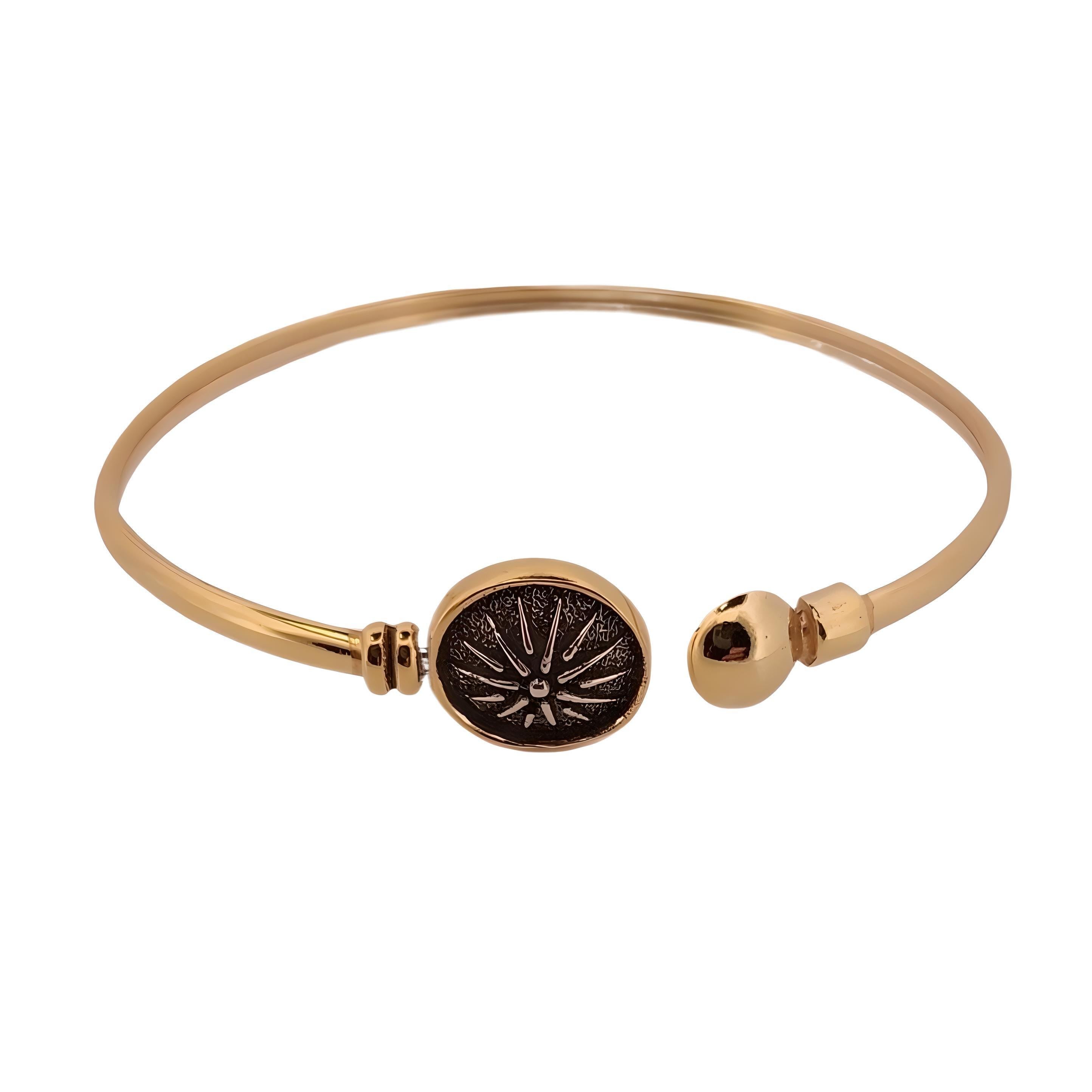 Gold Plated Vergina Star Bangle: Macedonian Sun Bracelet