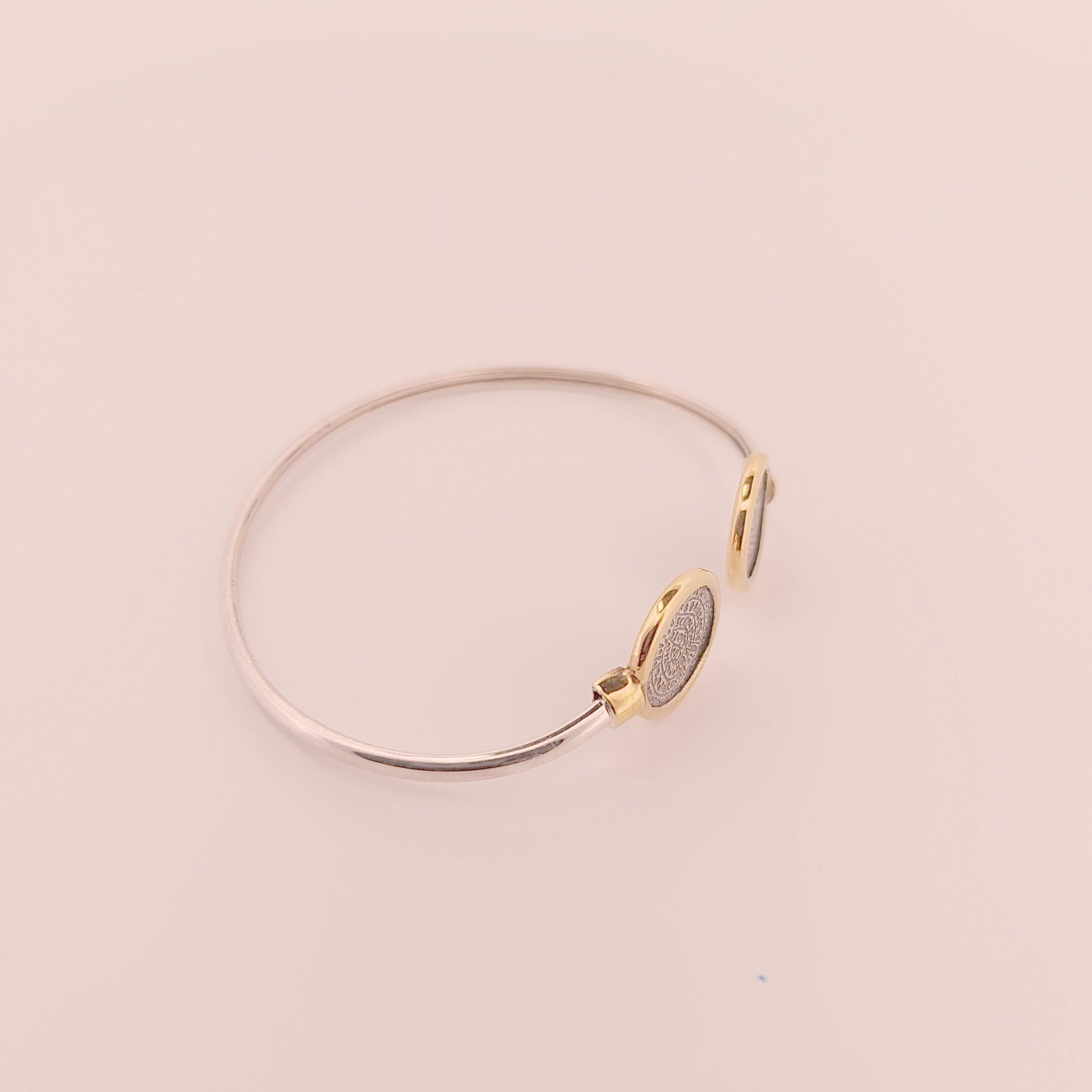 Phaistos Disc Bracelet: Sterling Silver & Gold-Plated Minoan Bangle
