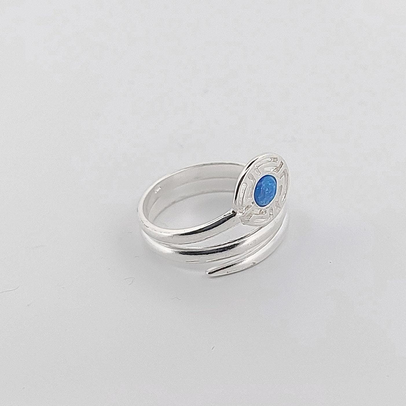 Greek Key Opal Silver Ring, Meander Design Statement Ring