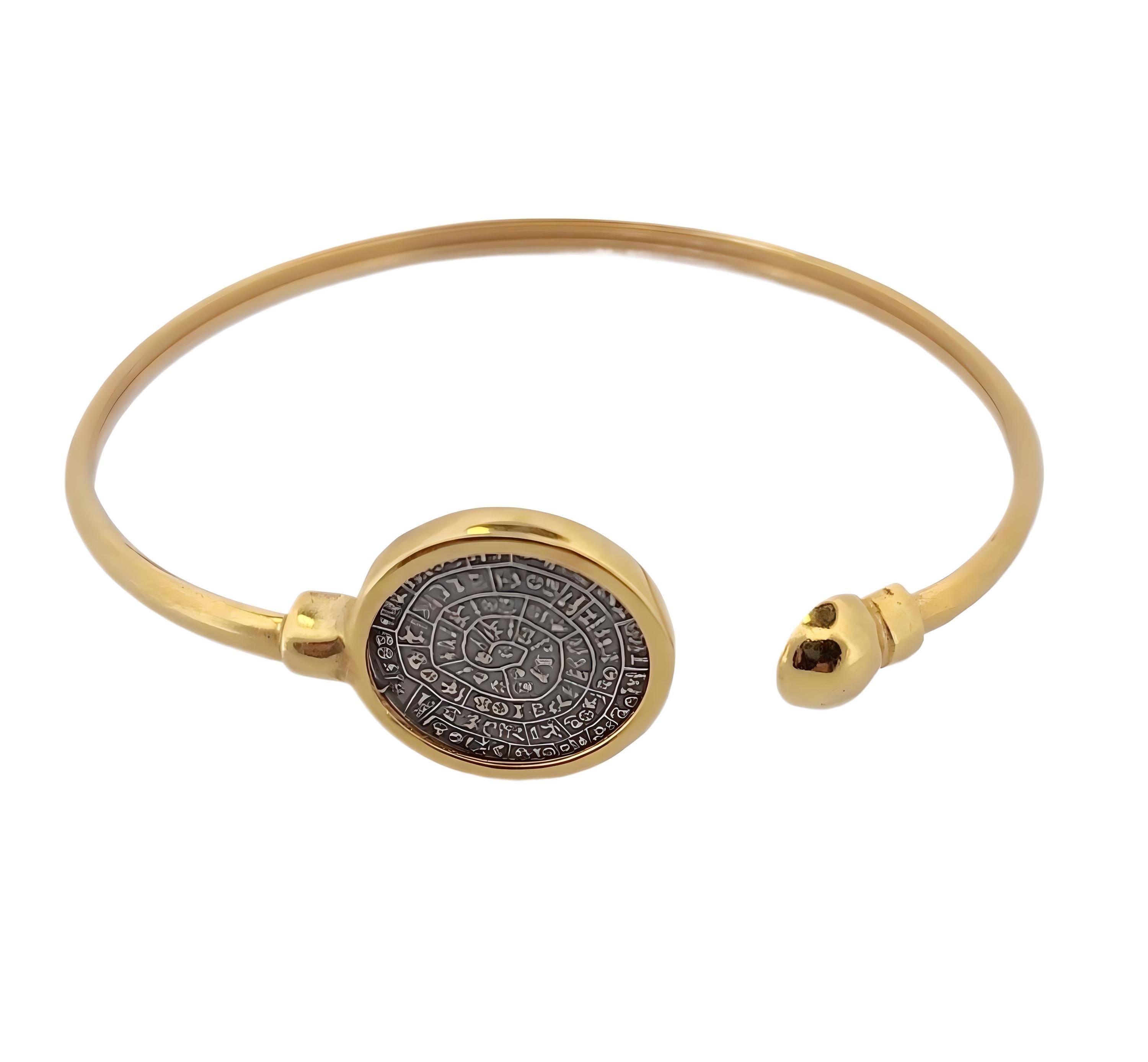 Gold Plated Phaistos Disc Bangle: Ancient Greek Minoan Design