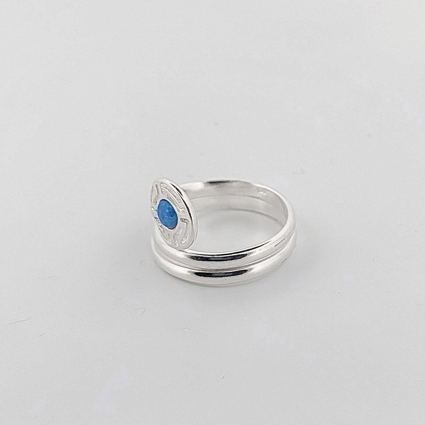 Greek Key Opal Silver Ring, Meander Design Statement Ring