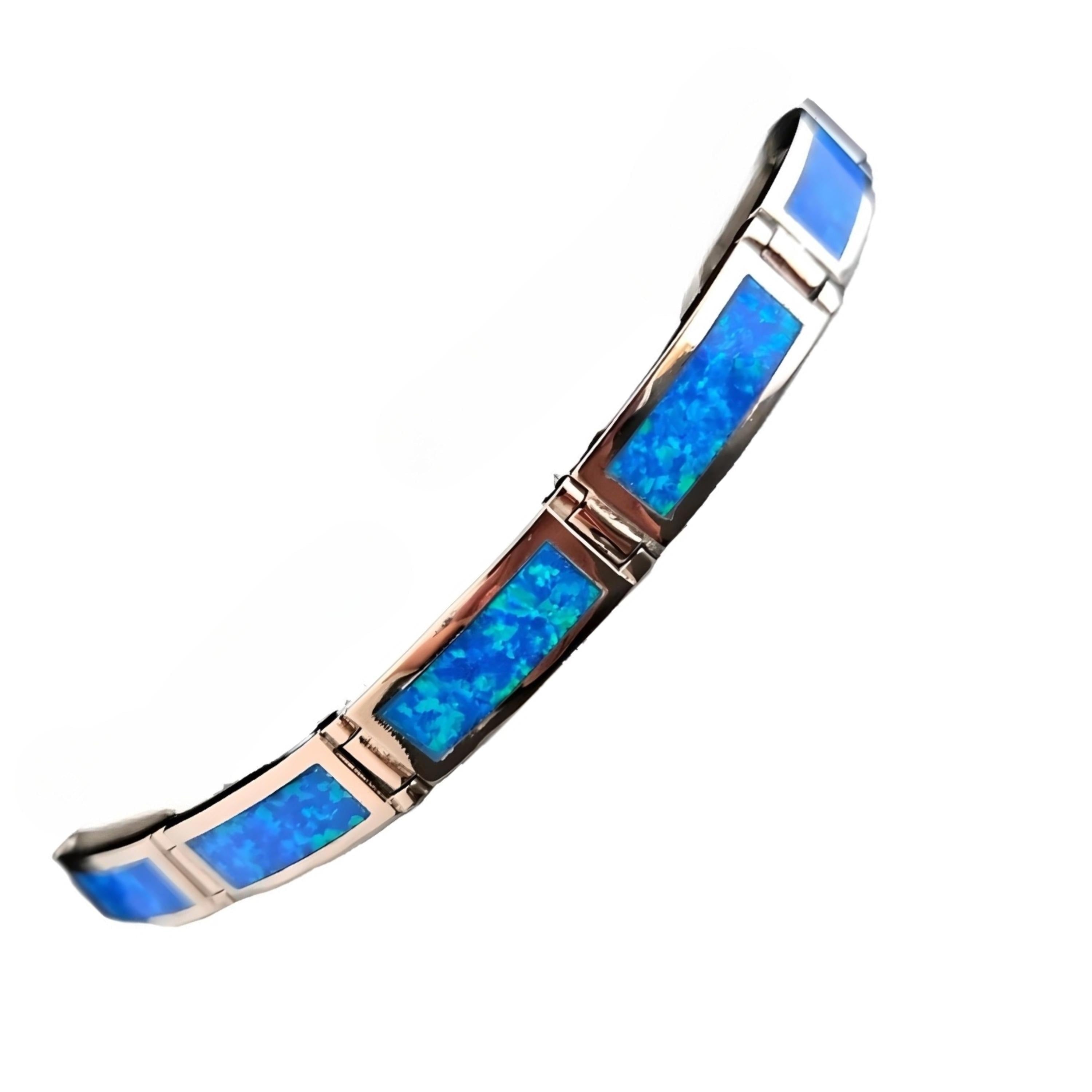 Sterling Silver 925 Blue Opal Bracelet, Greek Inspired Design